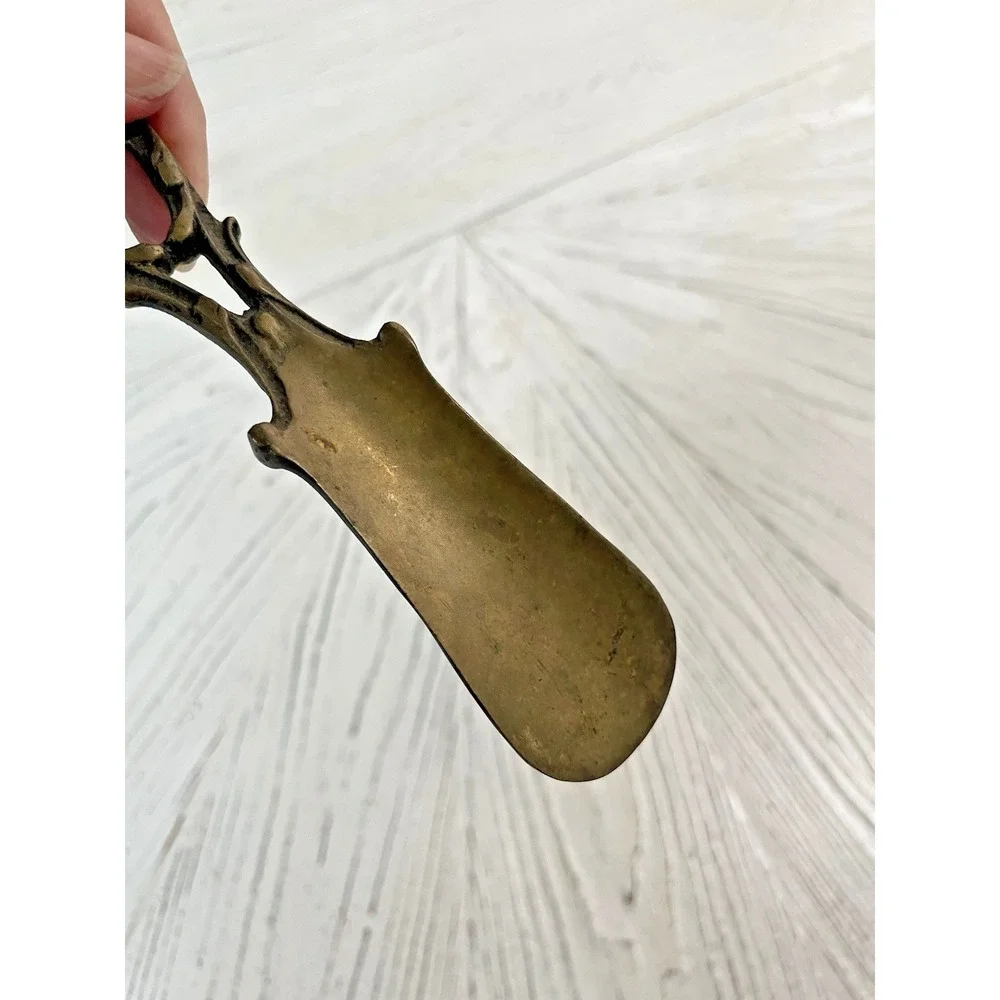 Vintage European Style Solid Brass Wall Hanging Shoe Horn Mid Century 7